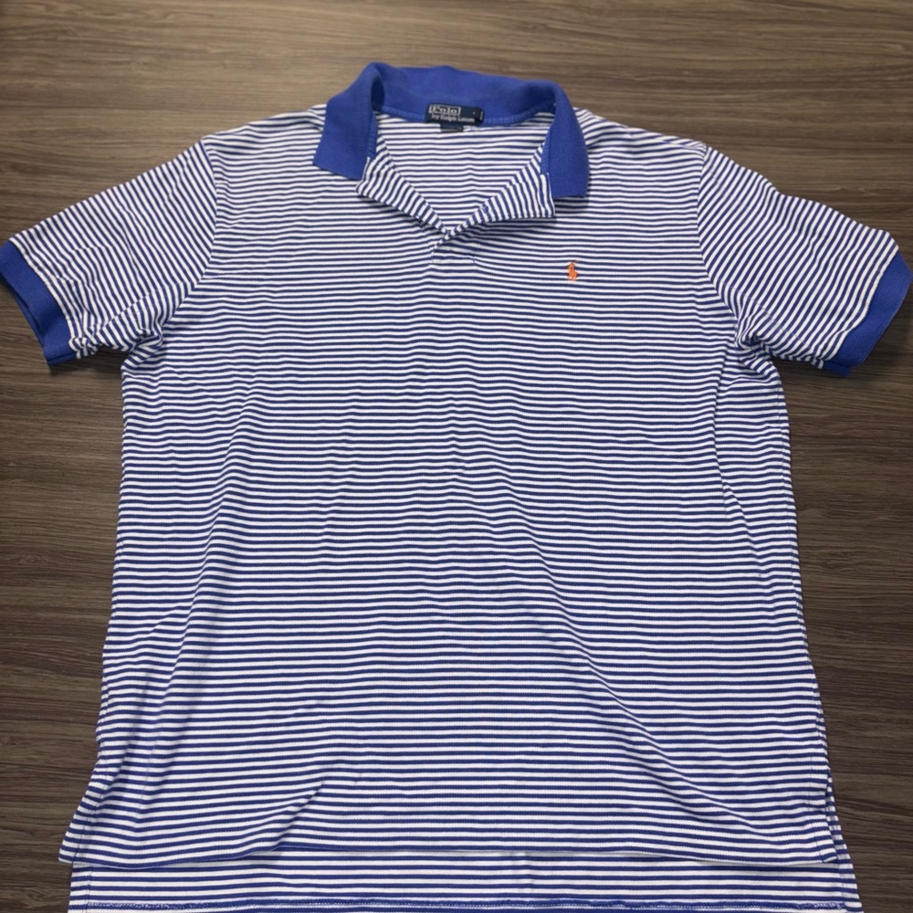 Ralph Lauren Men's Blue and White Striped Polo Shirt
